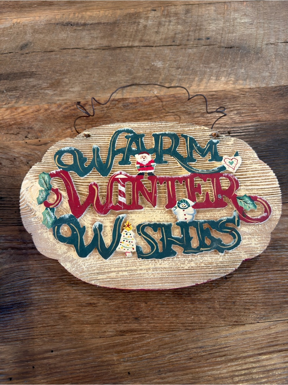 Vintage Warm Winter Wishes Holiday Wall Hanging - Red & Green
